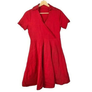 Boutique Bright Red Short Sleeve Wrap Bust Knee Length Fit & Flare Dress M
